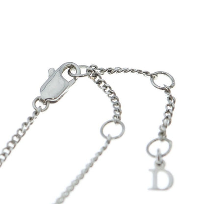 Dior Ribbon Motif CD Logo Charm Necklace Silver
