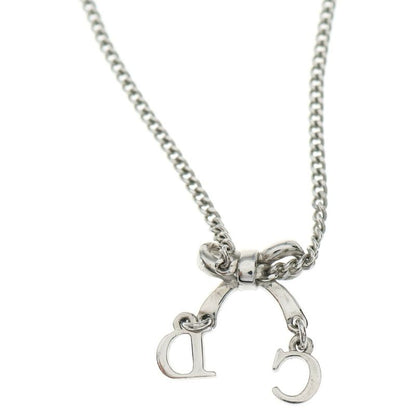 Dior Ribbon Motif CD Logo Charm Necklace Silver
