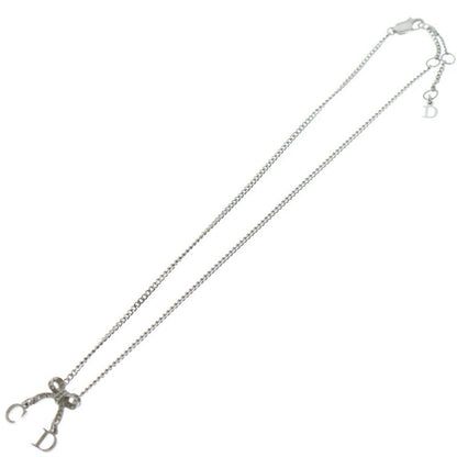 Dior Ribbon Motif CD Logo Charm Necklace Silver