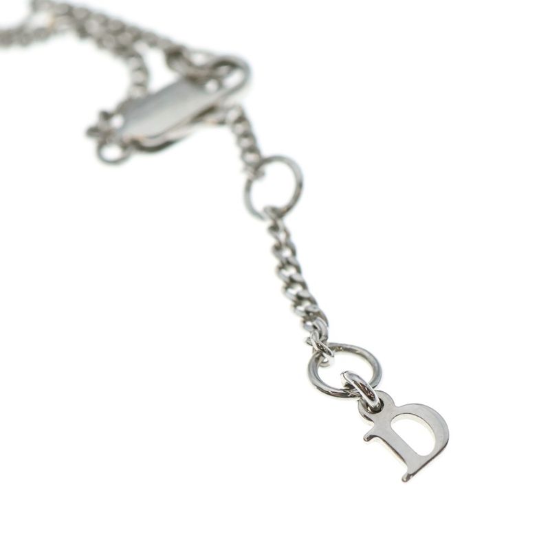 Dior Ribbon Motif CD Logo Charm Necklace Silver