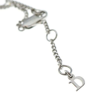 Dior Ribbon Motif CD Logo Charm Necklace Silver