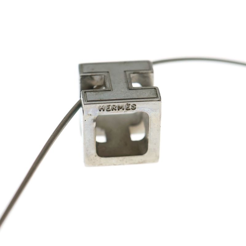 Hermes Cube Logo Wire Necklace Silver Light Blue