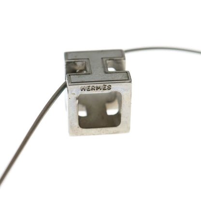 Hermes Cube Logo Wire Necklace Silver Light Blue