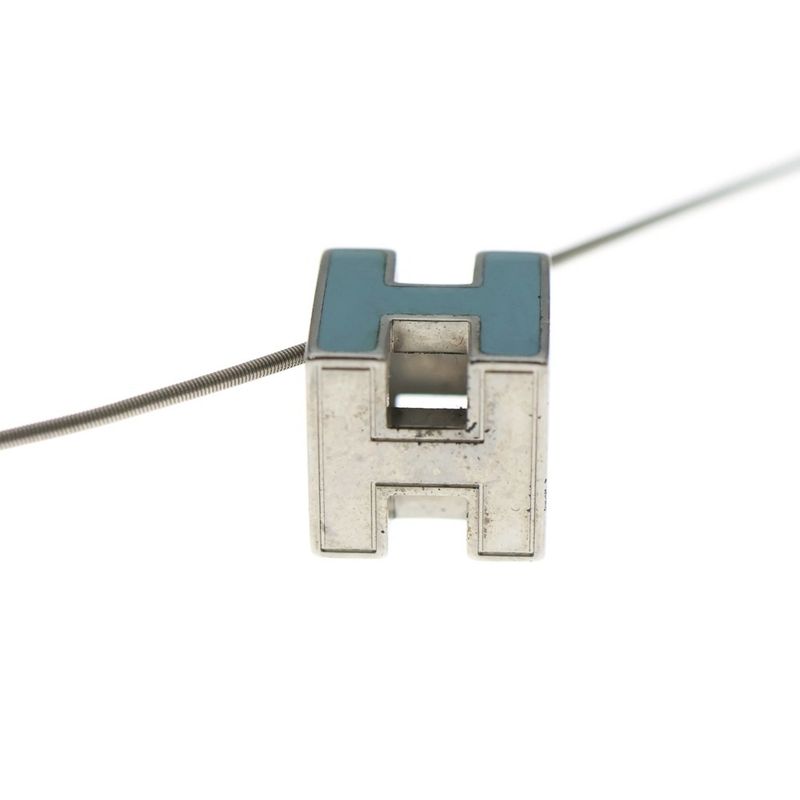 Hermes Cube Logo Wire Necklace Silver Light Blue