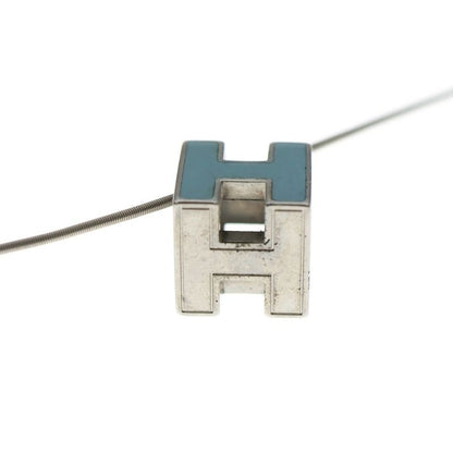Hermes Cube Logo Wire Necklace Silver Light Blue