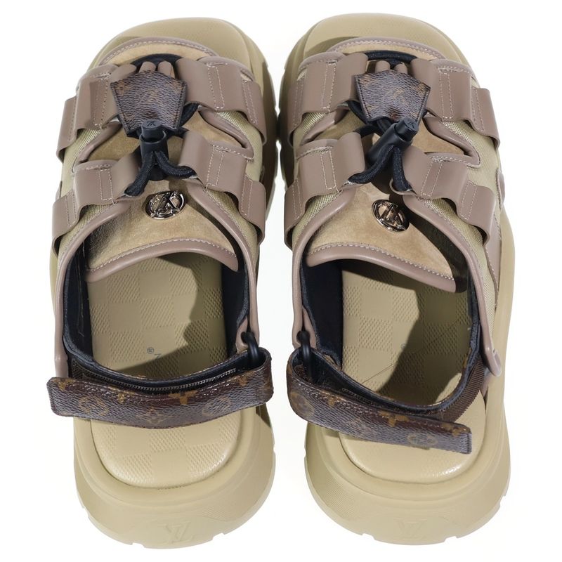 Louis Vuitton Monogram Canvas Suede Chameleon Sandals Khaki