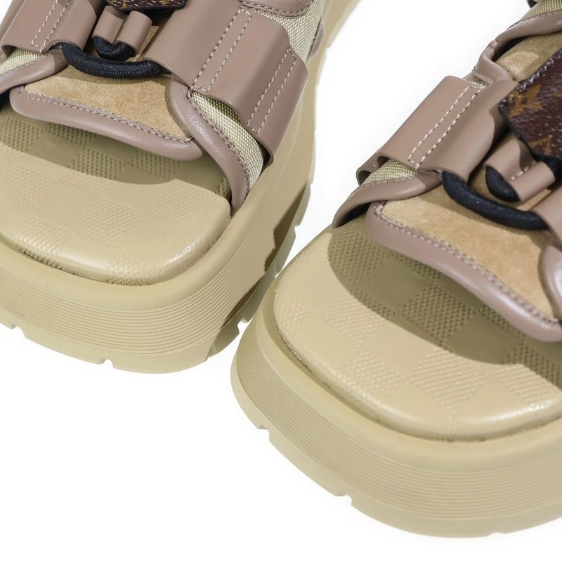 Louis Vuitton Monogram Canvas Suede Chameleon Sandals Khaki