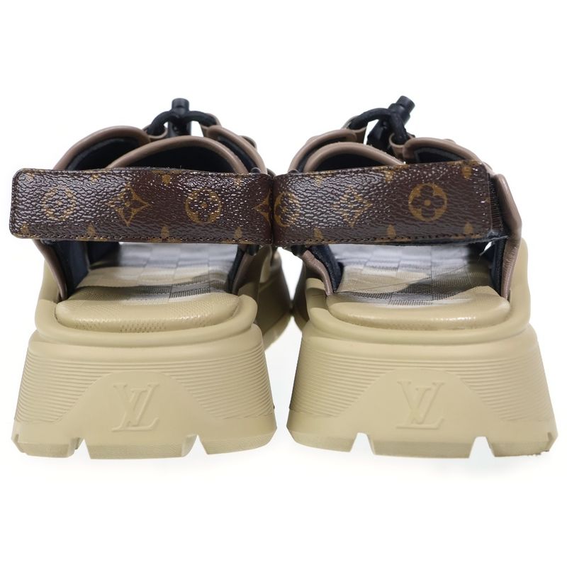 Louis Vuitton Monogram Canvas Suede Chameleon Sandals Khaki