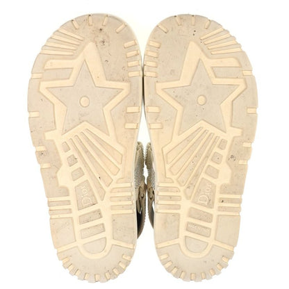 Dior Rhinestone Velcro Strap Leather Flat Sandals Cream