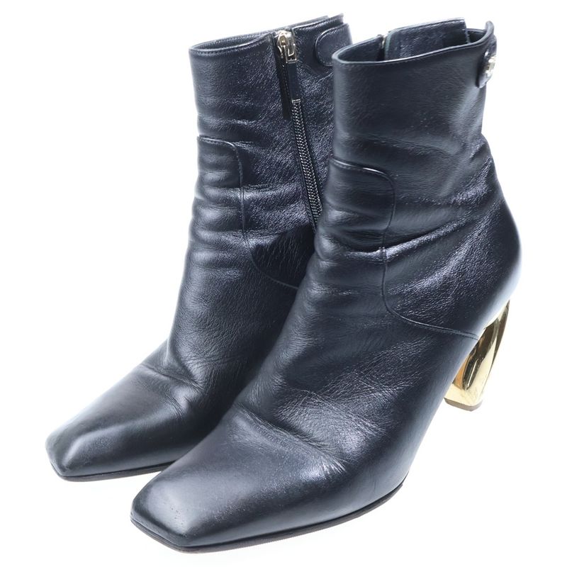 Dior Metal Heel Leather Booties Black