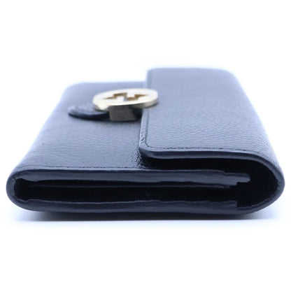 Gucci Interlocking Wallet Card Case Black Leather Gold