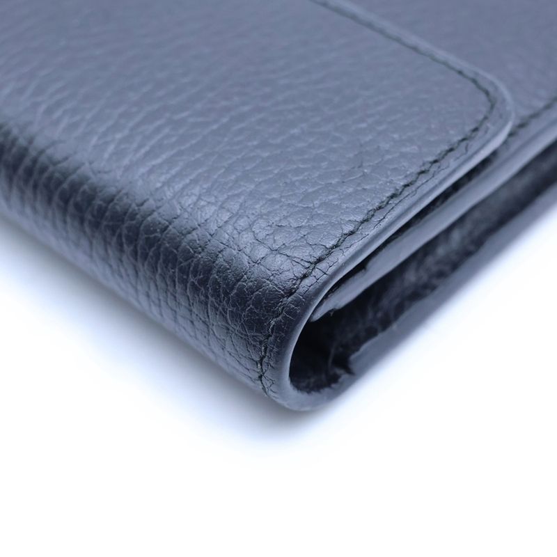 Gucci Interlocking Wallet Card Case Black Leather Gold