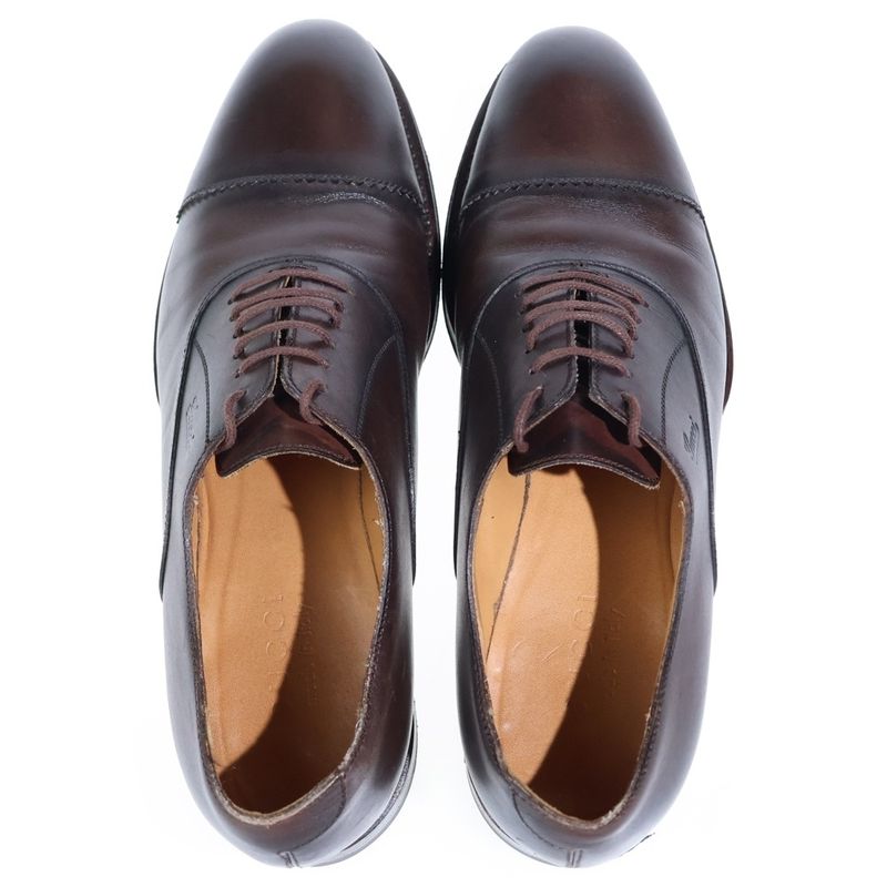 Gucci Embossed Logo Straight Tip Leather Shoes Brown