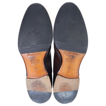 Gucci Embossed Logo Straight Tip Leather Shoes Brown