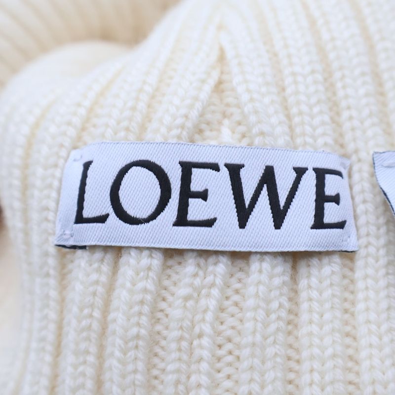 Loewe Ribbed Wool Knit Hat Cap White