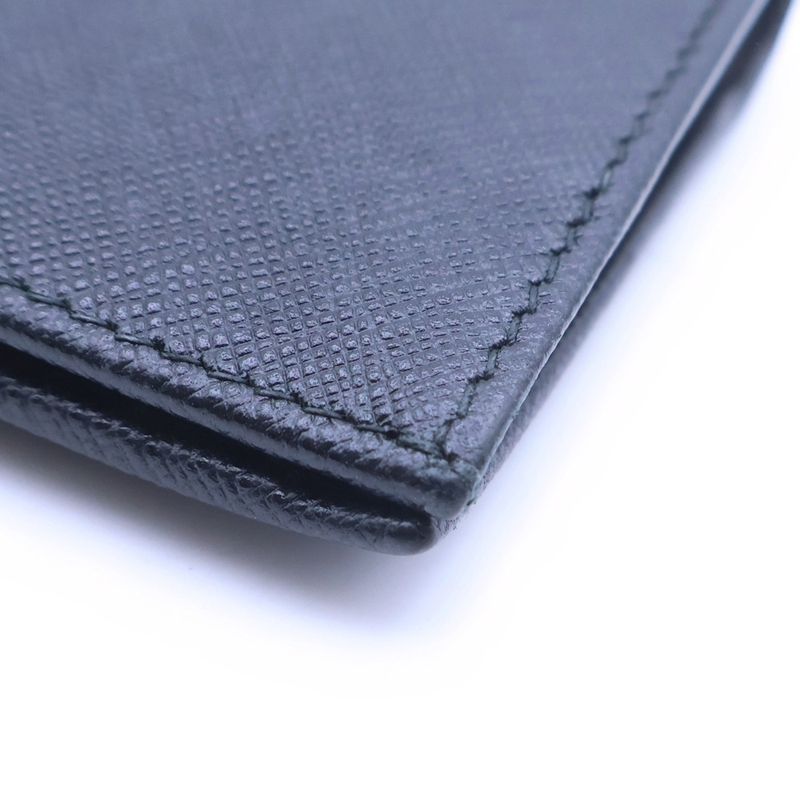 Prada Saffiano Bifold Wallet Card Case Black Leather