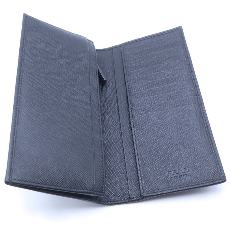 Prada Saffiano Bifold Wallet Card Case Black Leather