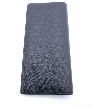Prada Saffiano Bifold Wallet Card Case Black Leather