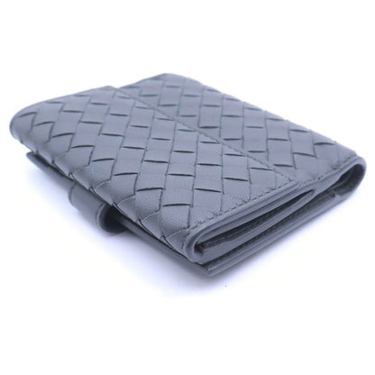 Bottega Veneta Intrecciato Trifold Compact Wallet Coin Case Gray Leather