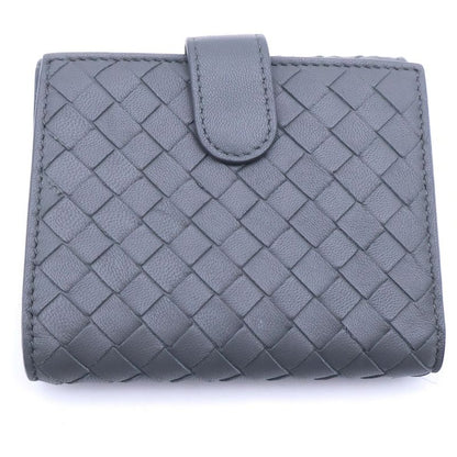 Bottega Veneta Intrecciato Trifold Compact Wallet Coin Case Gray Leather