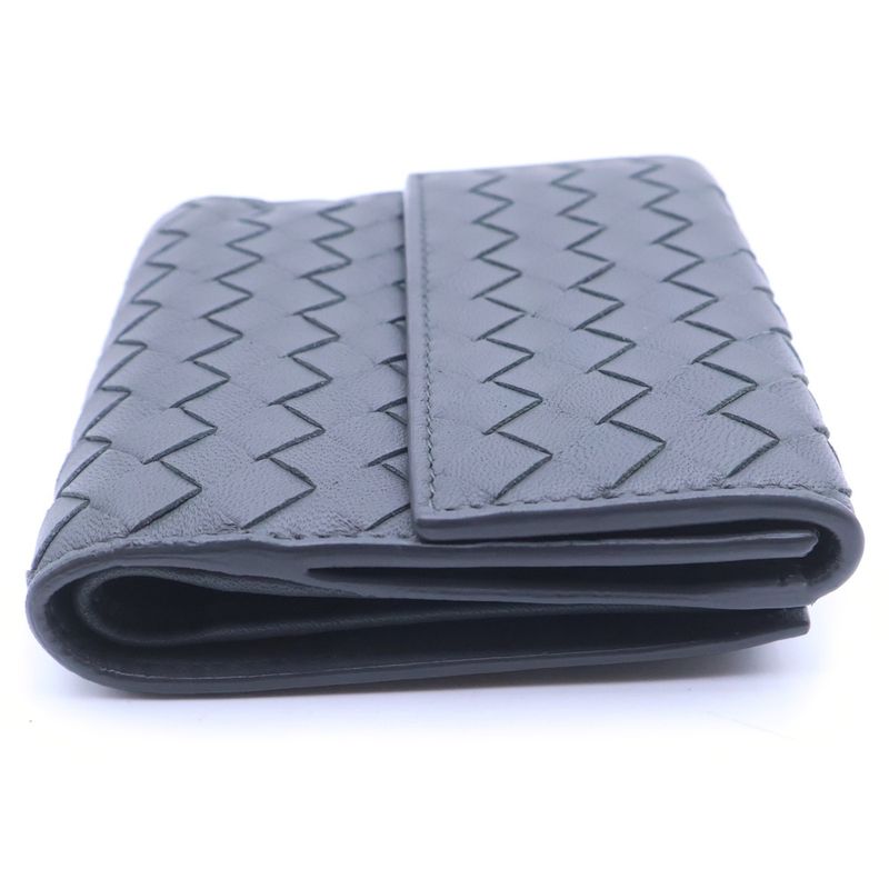 Bottega Veneta Intrecciato Trifold Compact Wallet Coin Case Gray Leather