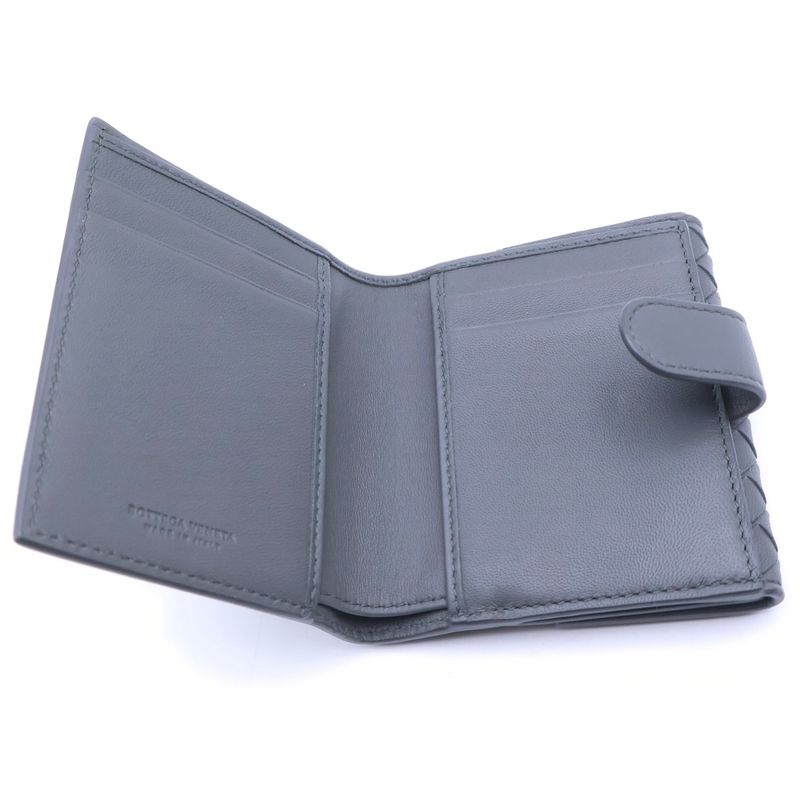 Bottega Veneta Intrecciato Trifold Compact Wallet Coin Case Gray Leather