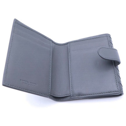 Bottega Veneta Intrecciato Trifold Compact Wallet Coin Case Gray Leather