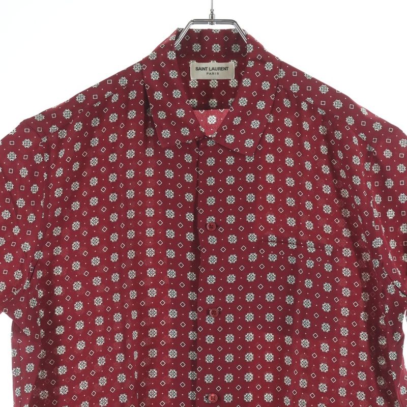 Saint Laurent Paris All Over Pattern Silk Short Sleeve Shirt Red