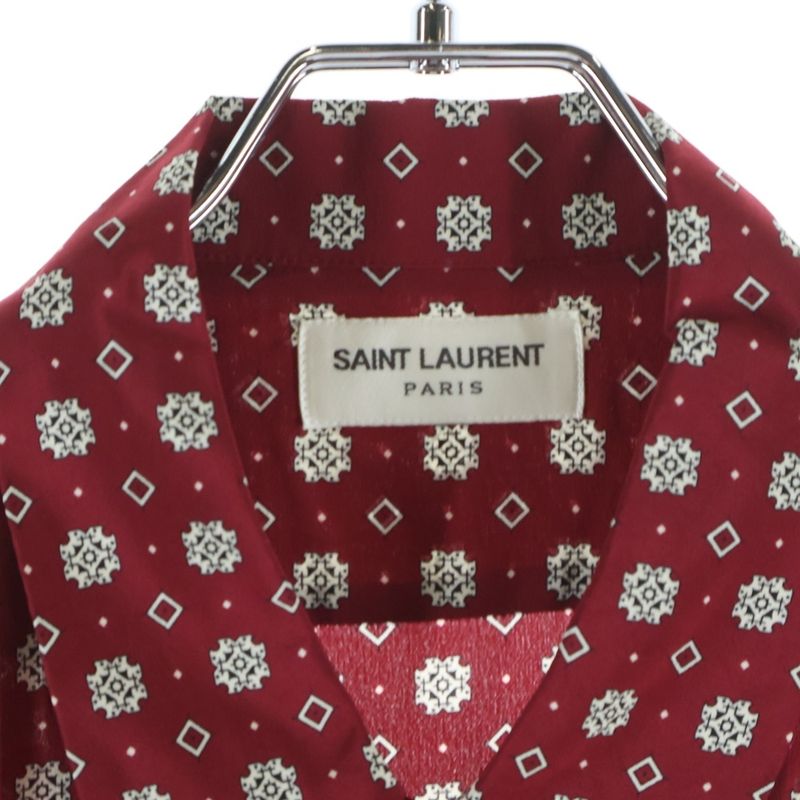 Saint Laurent Paris All Over Pattern Silk Short Sleeve Shirt Red