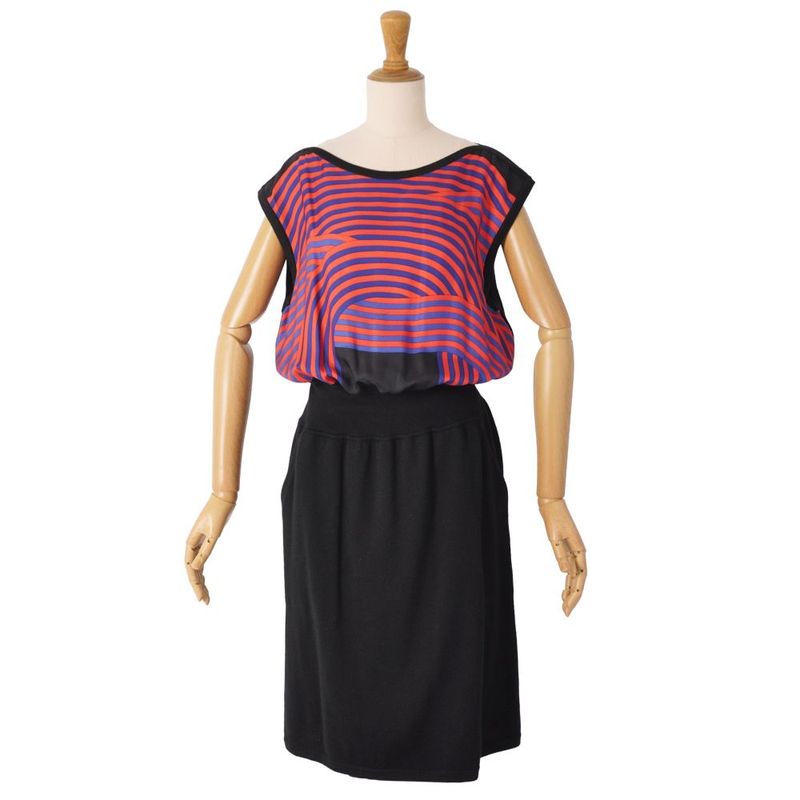 Hermes Dress Sleeveless Knit Cashmere Silk Red Black