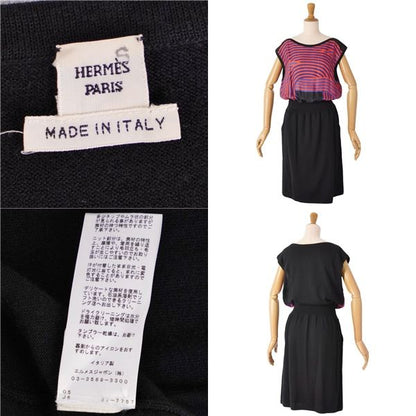 Hermes Dress Sleeveless Knit Cashmere Silk Red Black