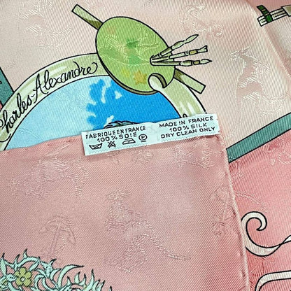 Hermes Scarf Silk Carre 90 le Geographe Geographer Pink
