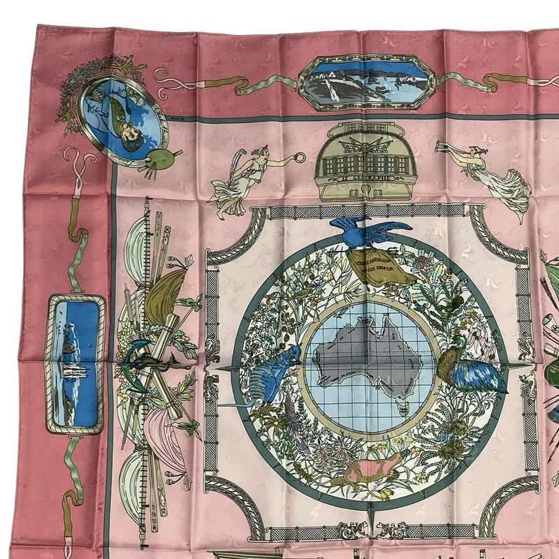 Hermes Scarf Silk Carre 90 le Geographe Geographer Pink