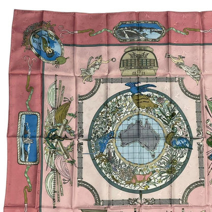 Hermes Scarf Silk Carre 90 le Geographe Geographer Pink