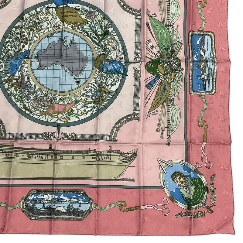 Hermes Scarf Silk Carre 90 le Geographe Geographer Pink