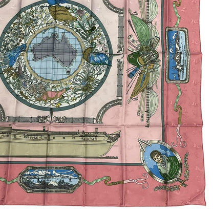 Hermes Scarf Silk Carre 90 le Geographe Geographer Pink