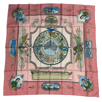 Hermes Scarf Silk Carre 90 le Geographe Geographer Pink