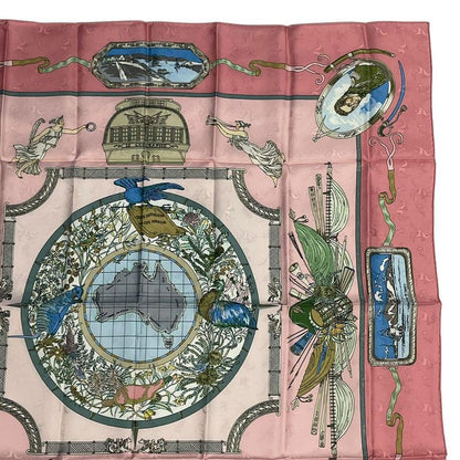 Hermes Scarf Silk Carre 90 le Geographe Geographer Pink