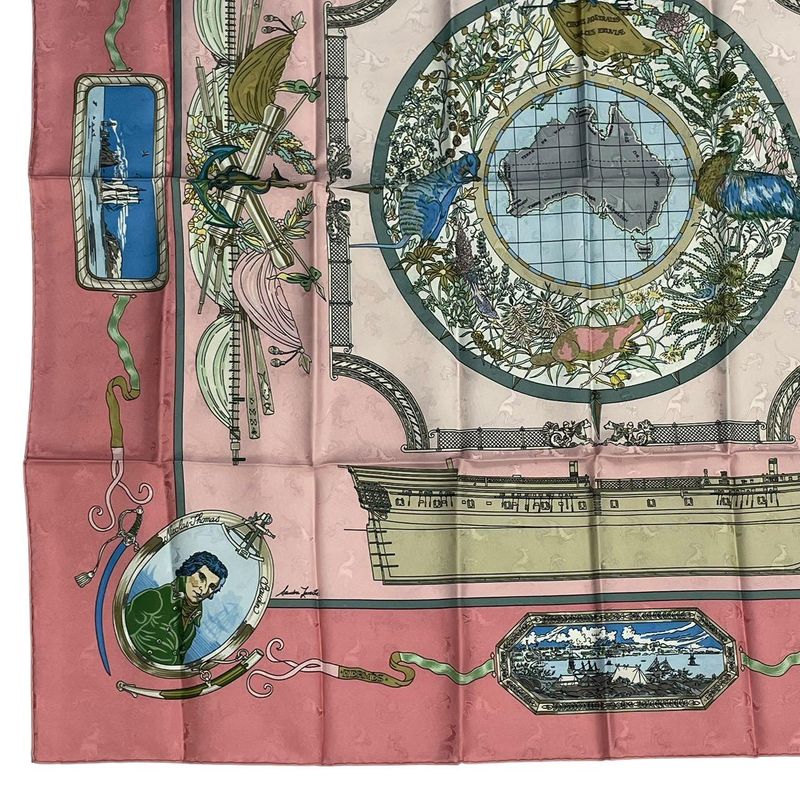 Hermes Scarf Silk Carre 90 le Geographe Geographer Pink