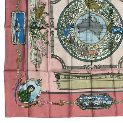 Hermes Scarf Silk Carre 90 le Geographe Geographer Pink