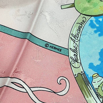 Hermes Scarf Silk Carre 90 le Geographe Geographer Pink