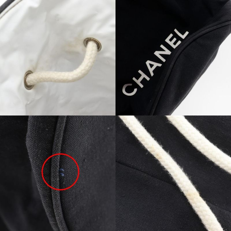 Chanel Pull Logo Drawstring Cotton Black Shoulder Bag