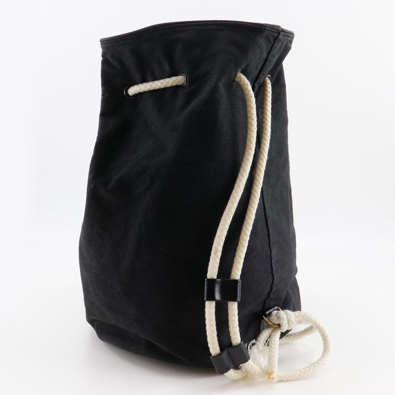 Chanel Pull Logo Drawstring Cotton Black Shoulder Bag