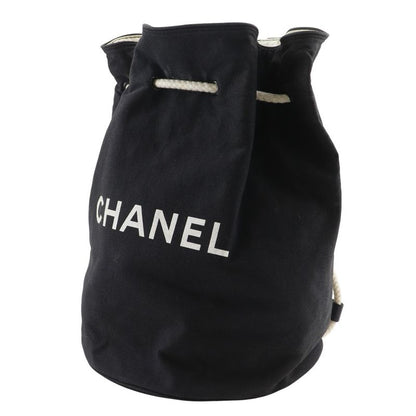 Chanel Pull Logo Drawstring Cotton Black Shoulder Bag