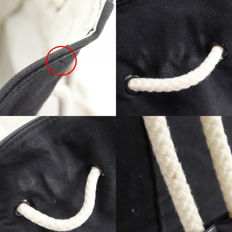 Chanel Pull Logo Drawstring Cotton Black Shoulder Bag