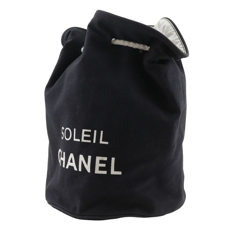 Chanel Mini Pull Logo Drawstring Cotton Black Shoulder Bag
