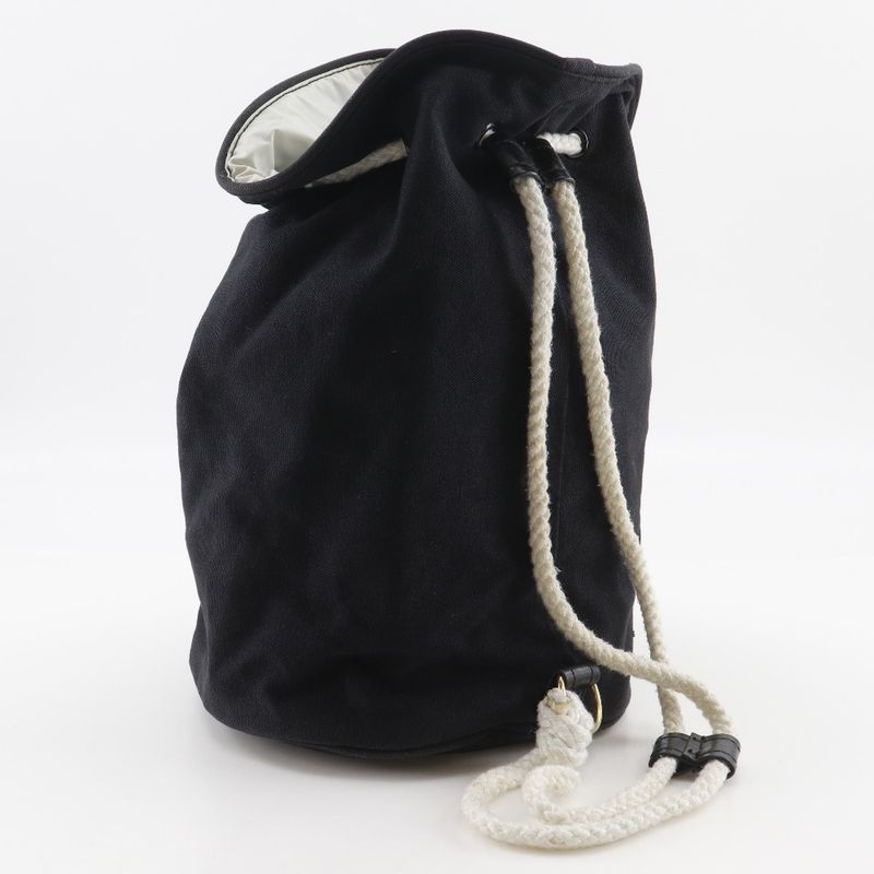 Chanel Mini Pull Logo Drawstring Cotton Black Shoulder Bag