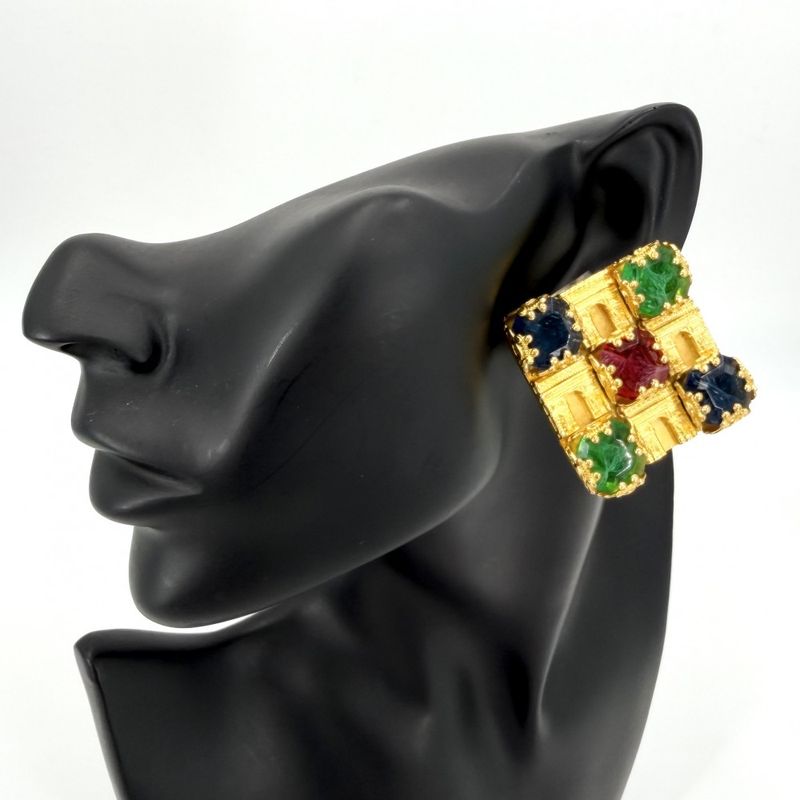 Celine Earrings Arc de Triomphe Square Vintage Stone