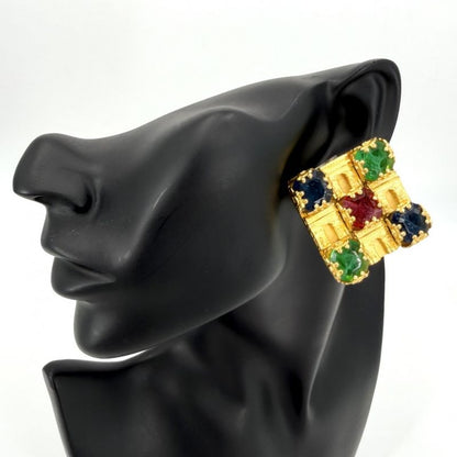 Celine Earrings Arc de Triomphe Square Vintage Stone