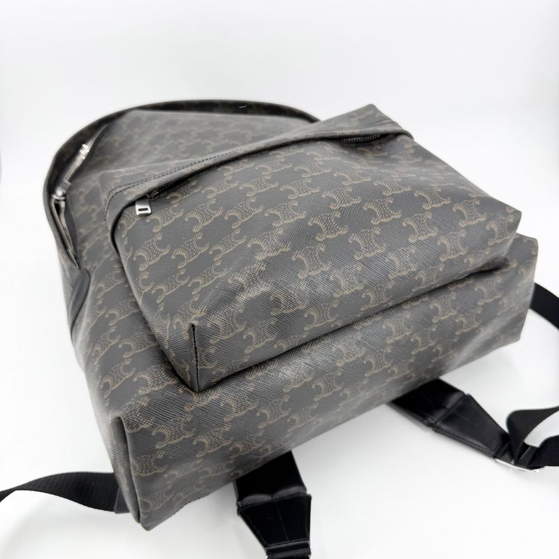 Celine Backpack Leather Canvas Brown X Black
